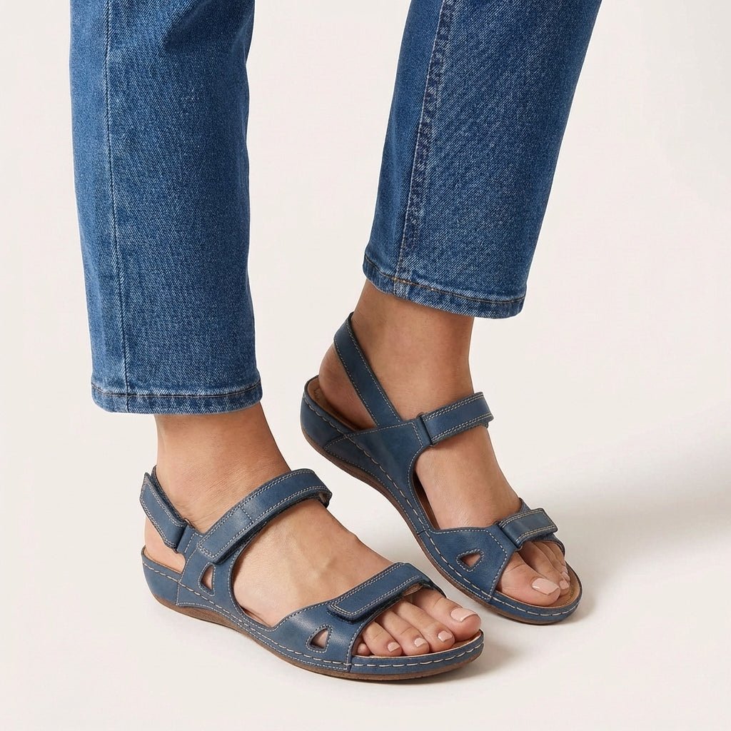 Women's orthopedic sandals featuring adjustable straps for a customizable fit, designed for ultimate comfort during summer outings. 0